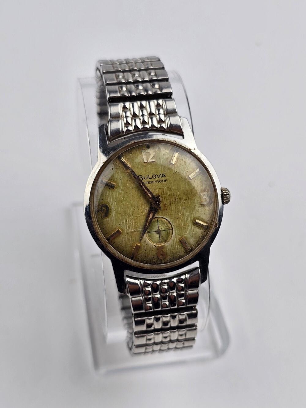 1965 Bulova Waterproof Men's stainless Watch M5 Not running, for parts/ repair